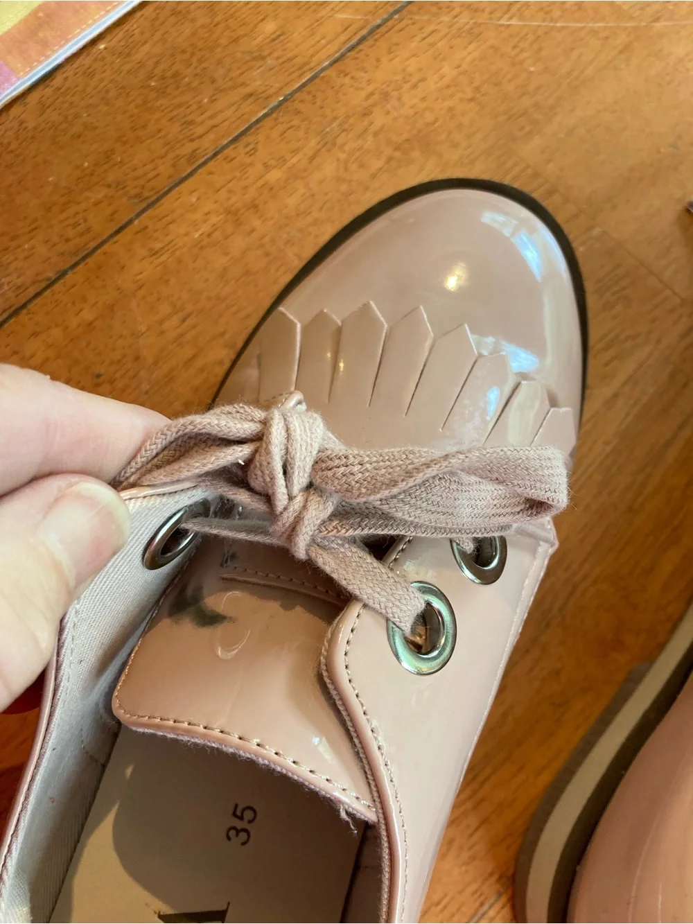 Zara Pink Patent Kiltie Lace-Up Kids Dress Shoes - youth 3.5/women 4.5/5